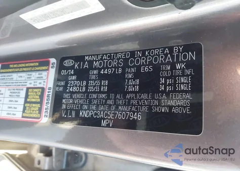 2014 Kia Sportage Ex from USA, damaged, VIN KNDPC3AC5E7607946